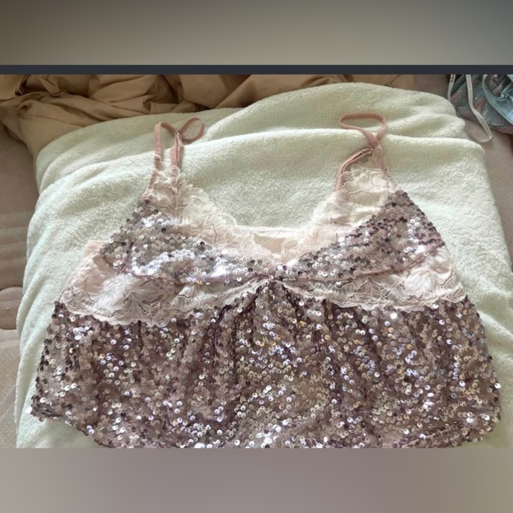 Free People Blush Pink Sequin Lace Camisole